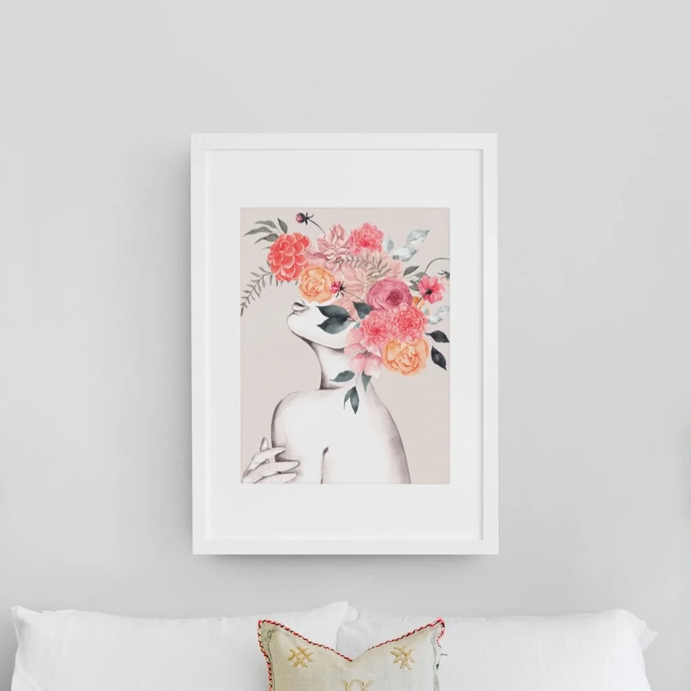 Watercolor Floral Woman Portrait Wall Art Illustration Print Poster Unframed - Picture 4 of 17